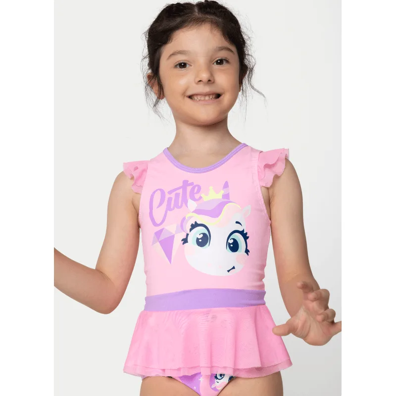 Maiô com Proteção Solar Menina Unicórnio Diamante 1