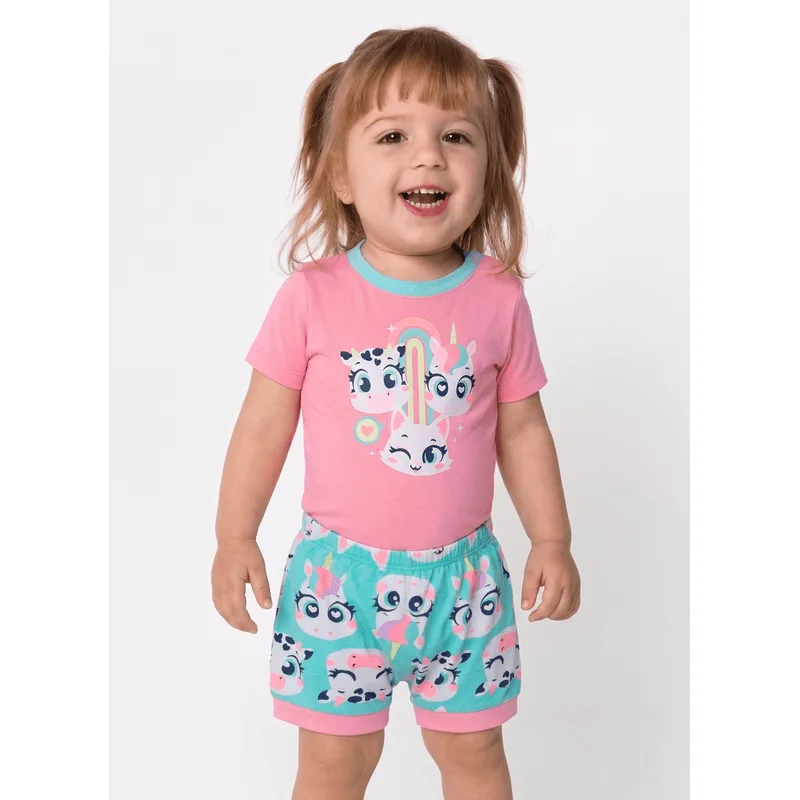 Pijama Manga Curta Viscolycra Bebê Menina Multibichos Best Friend 9 A 12 MESES