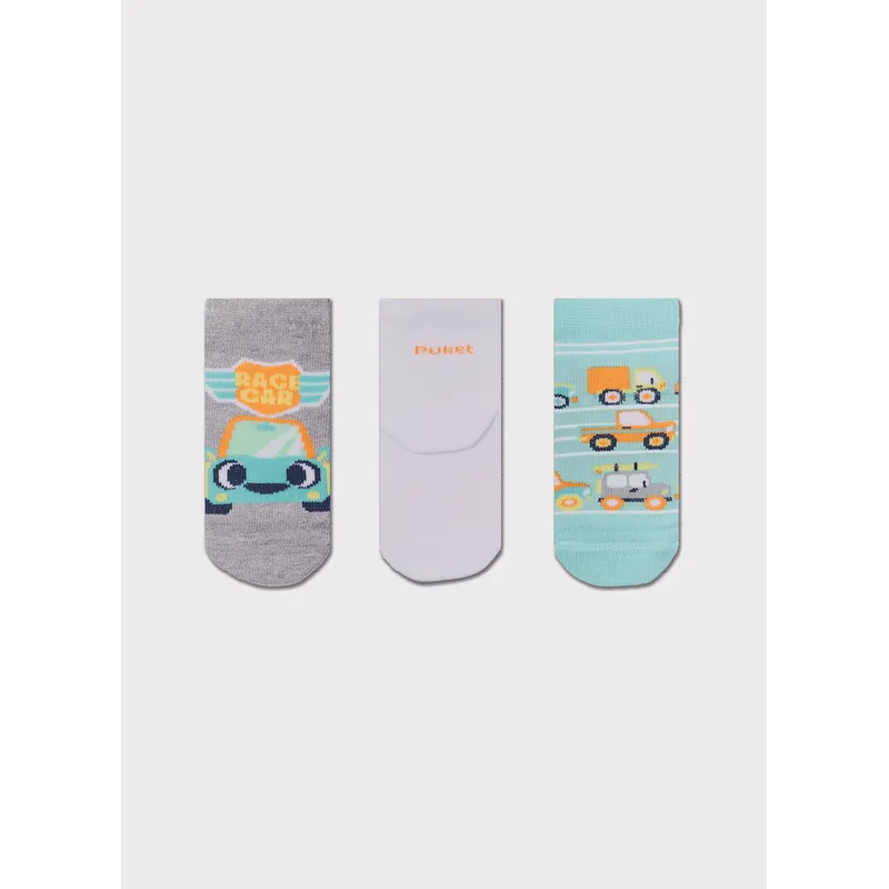 Kit com 3 Meias Cano Médio Bebê Menino Carros 0 A 4 MESES