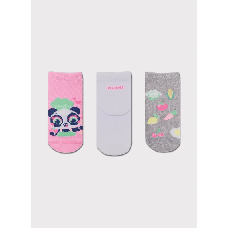 Kit com 3 Meias Cano Médio Bebê Menina Panda 5 A 8 MESES