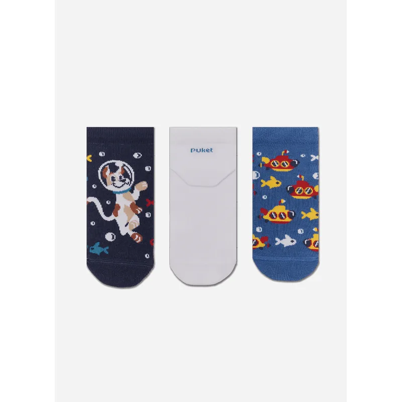 Kit com 3 Meias Cano Curto Menino Cachorro Submarino 23 A 27