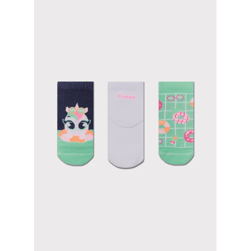 Kit com 3 Meias Cano Médio Bebê Menina Unicórnio Summer 5 A 8 MESES