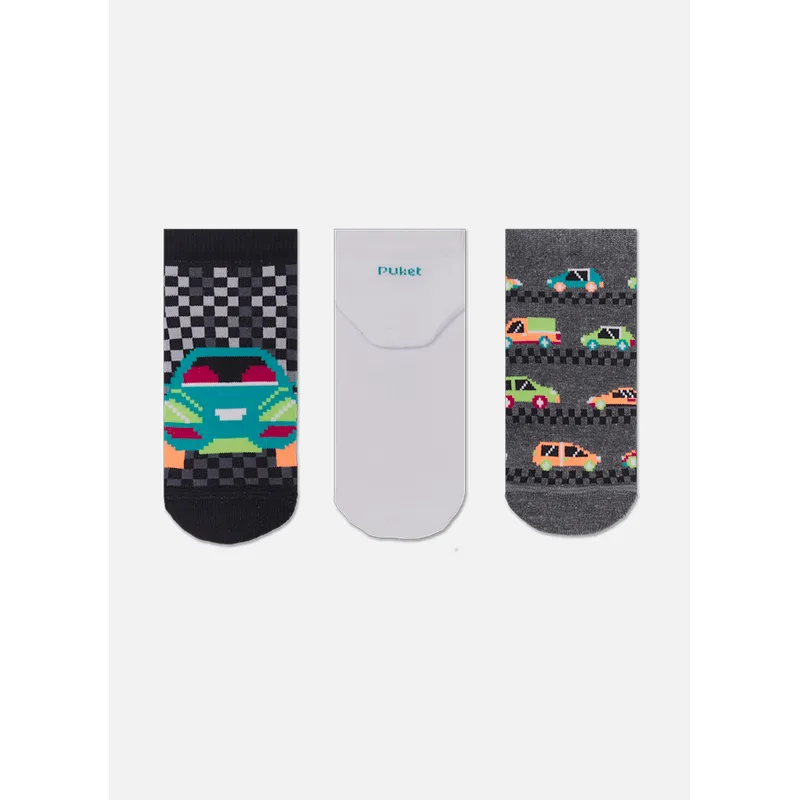 Kit com 3 Meias Cano Curto Menino Carros 23 A 27