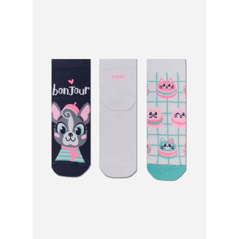Kit com 3 Meias Cano Curto Feminino Cachorro 34 A 39