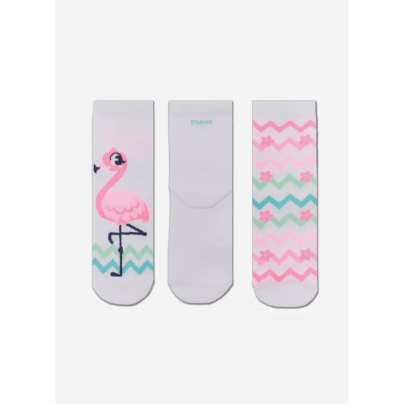 Kit com 3 Meias Cano Médio Menina Flamingo 23 A 27