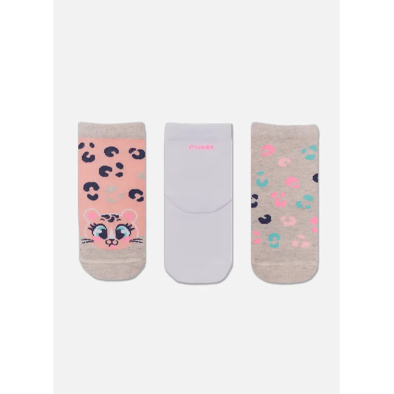 Kit com 3 Meias Cano Médio Bebê Menina Onça 19 A 22 MESES