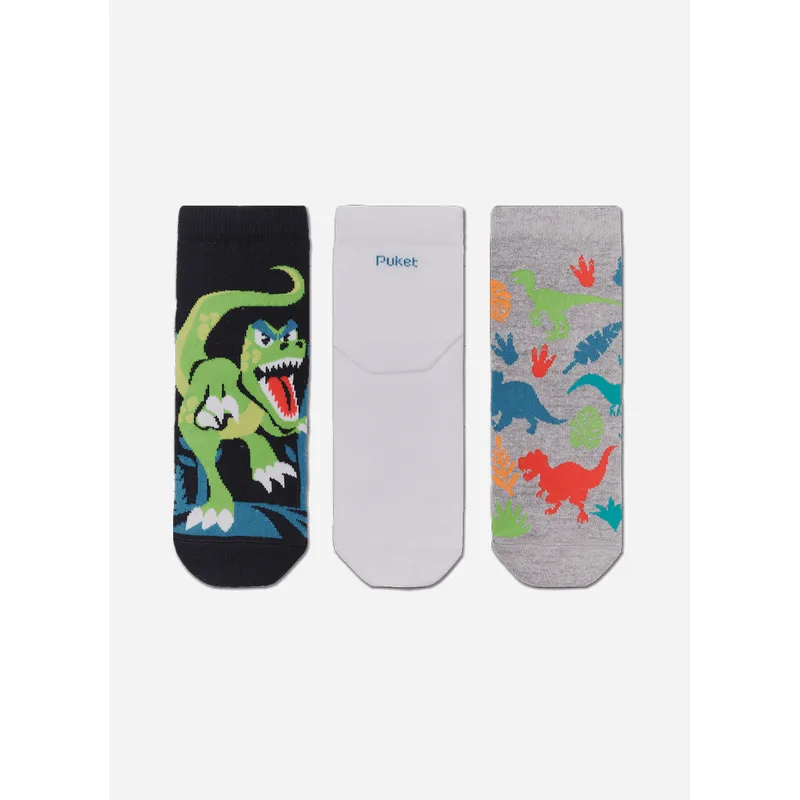Kit com 3 Meias Cano Curto Menino Teen Dinossauro 34 A 39