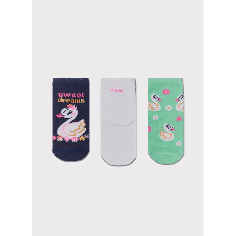 Kit com 3 Meias Cano Médio Bebê Menina Cisne 15 A 18 MESES