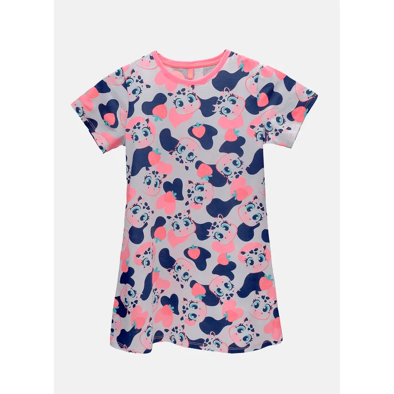 Camisola Manga Curta Algodão Feminina Vaca Romântica PP