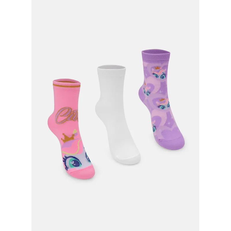 Kit com 3 Meias Cano Médio Bebê Menina Unicórnio Diamante 19 A 22 MESES