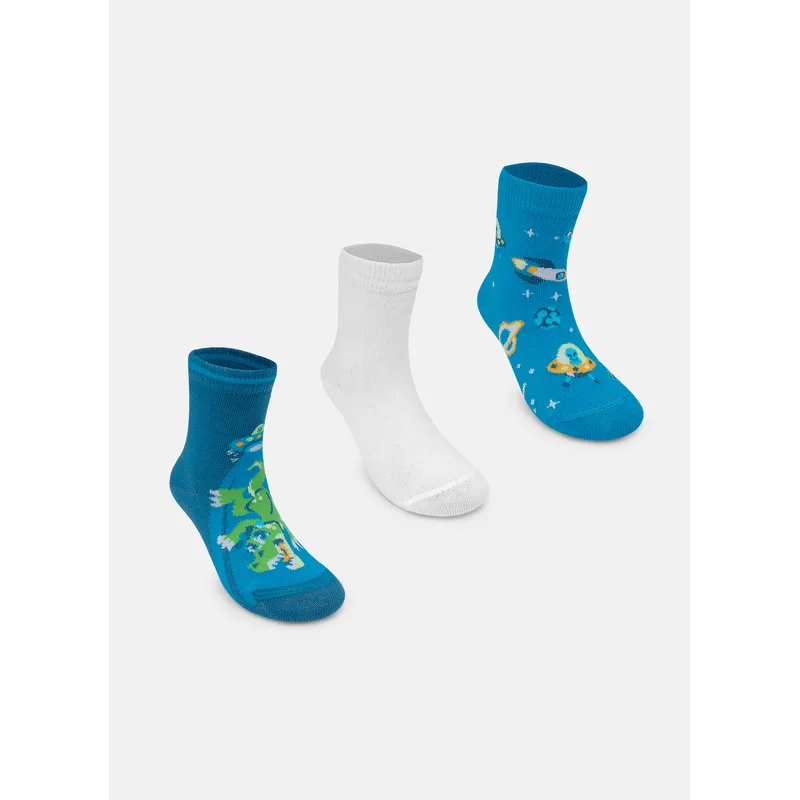 Kit com 3 Meias Cano Médio Bebê Menino Dino Astronauta 15 A 18 MESES