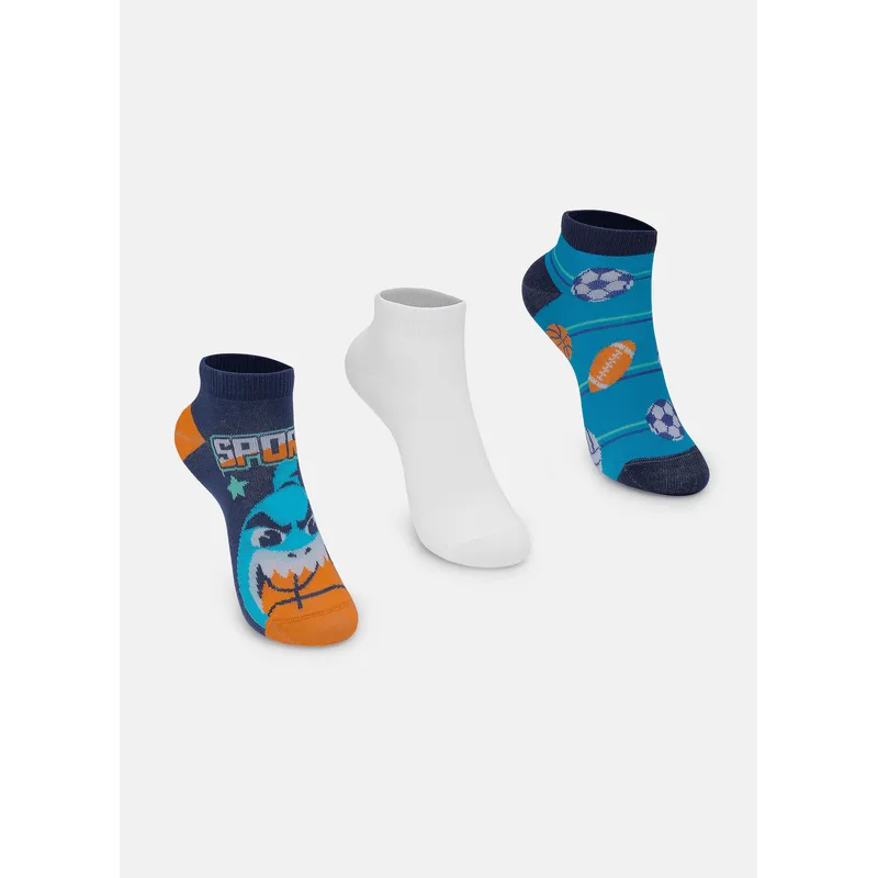Kit com 3 Meias Cano Curto Menino Tubarão Futebol 23 A 27