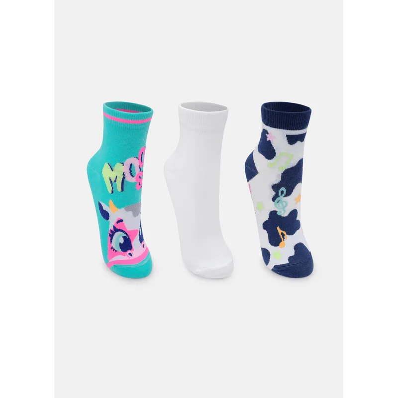 Kit com 3 Meias Cano Curto Feminino Vaca Moosic 34 A 39