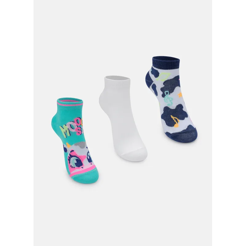 Kit com 3 Meias Cano Curto Menina Vaca Moosic 23 A 27