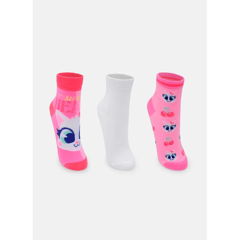Kit com 3 Meias Cano Curto Feminino Gata Cereja 34 A 39