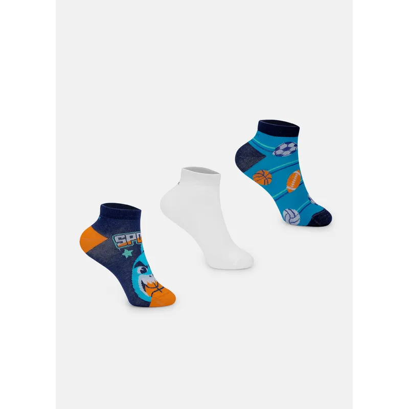 Kit com 3 Meias Cano Curto Menino Teen Tubarão Futebol 34 A 39