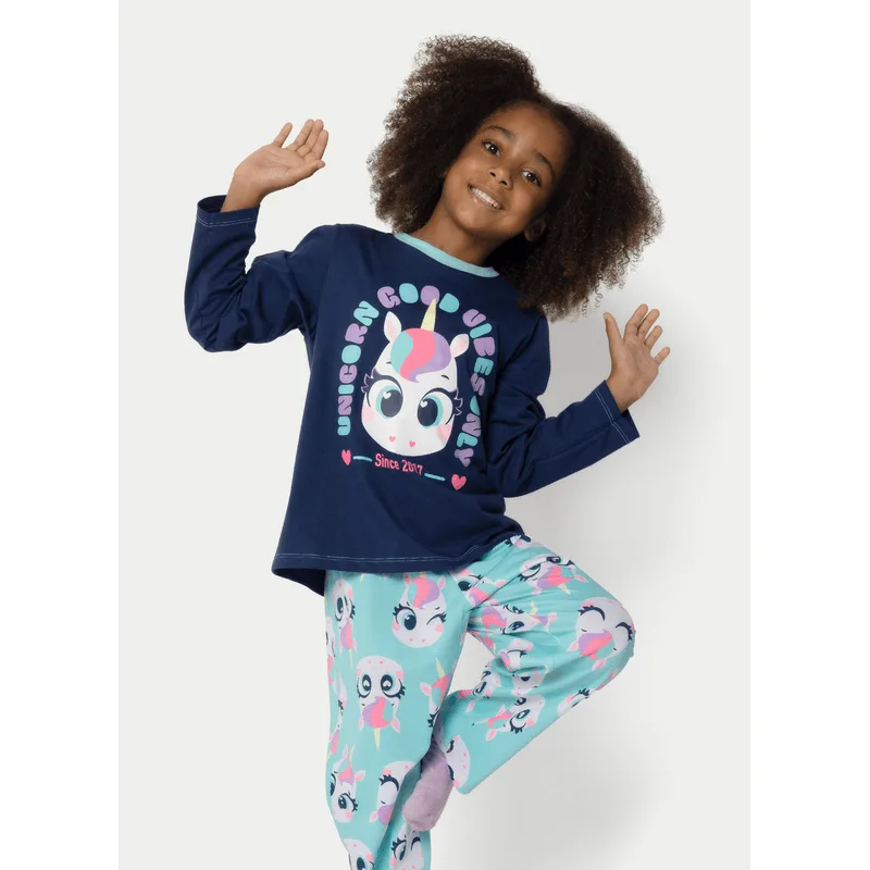 Pijama Manga Longa Algodão Menina Unicórnio 6