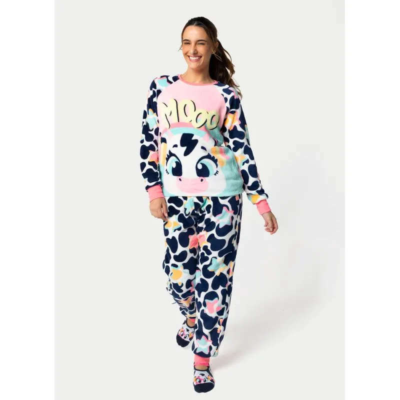 Pijama Manga Longa Soft Feminino Vaca Moosic PP