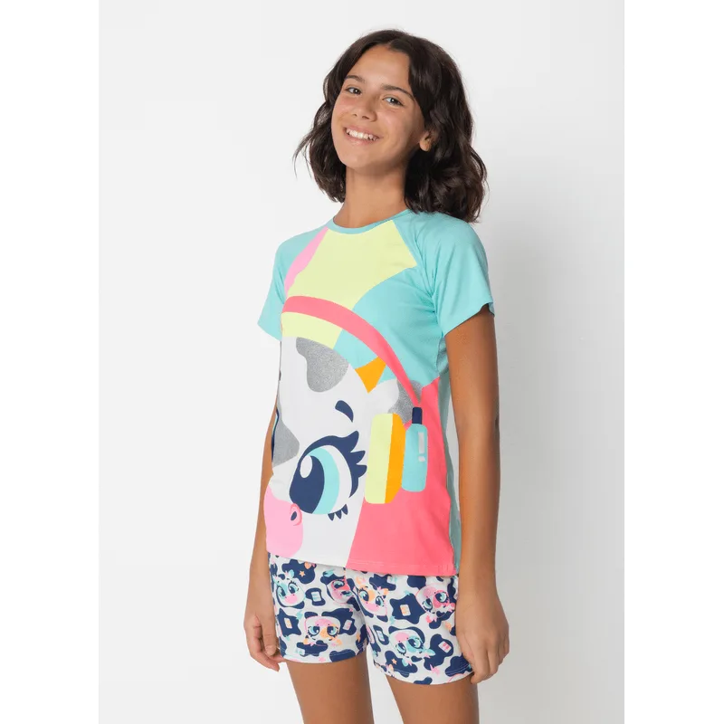 Pijama Manga Curta Viscolycra Menina Teen Vaca Moosic 14