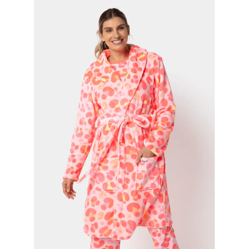 Roupão Manga Longa Soft Feminino Gata Cereja M