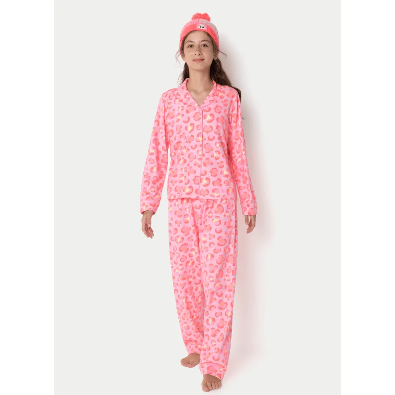 Pijama Manga Longa Viscolycra Menina Teen Gata Cereja 10