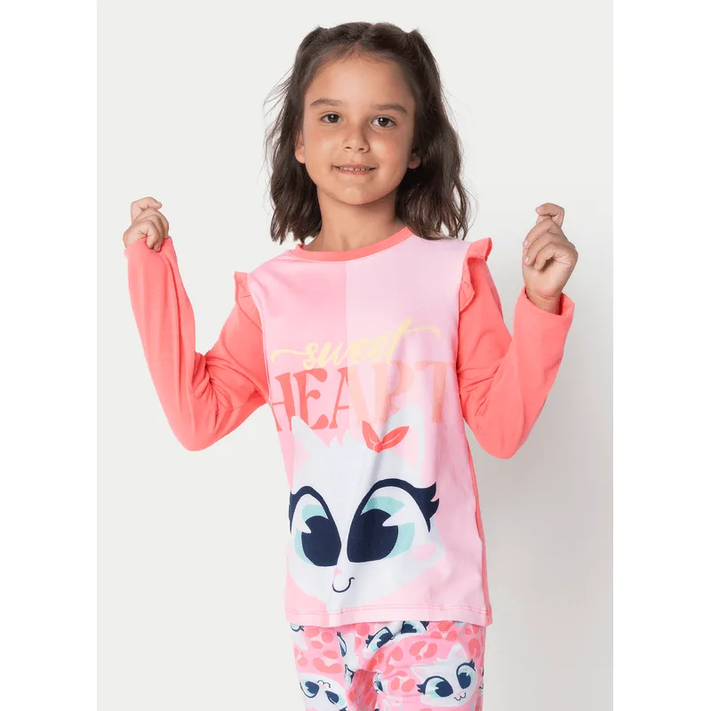 Pijama Manga Longa Viscolycra Menina Gata Cereja 6