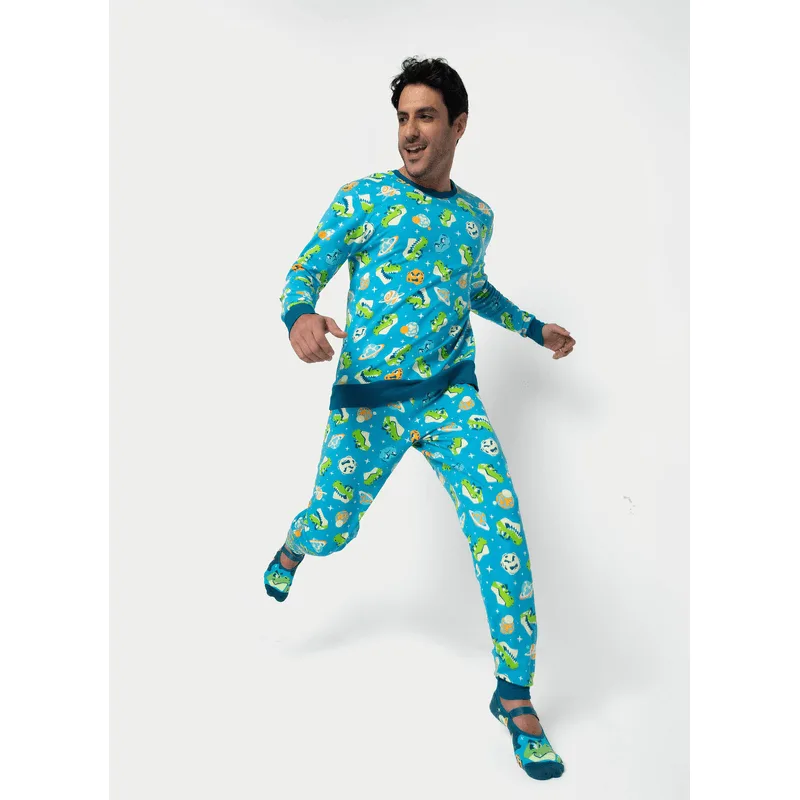 Pijama Manga Longa Moletinho Masculino Dino Astronauta PP