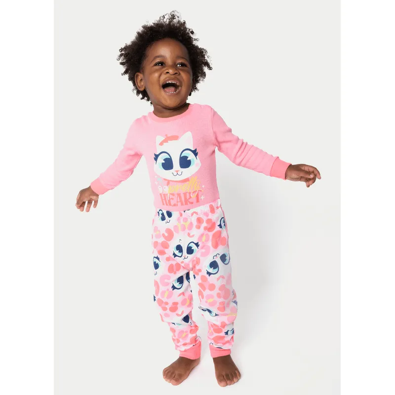 Pijama Manga Longa Rib Bebê Menina Gata Cereja 9 A 12 MESES