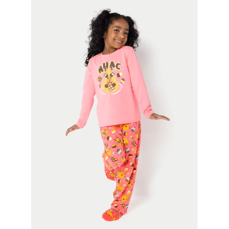 Pijama Manga Longa Algodão Menina Capivara Chocolate 6