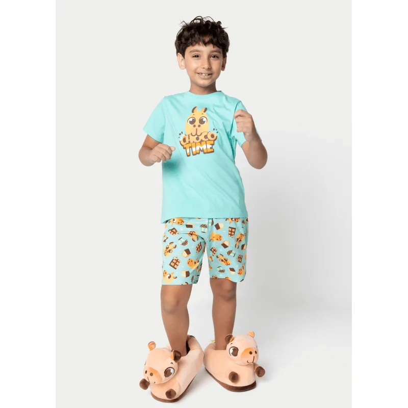 Pijama Manga Curta Algodão Menino Capivara Chocolate 1