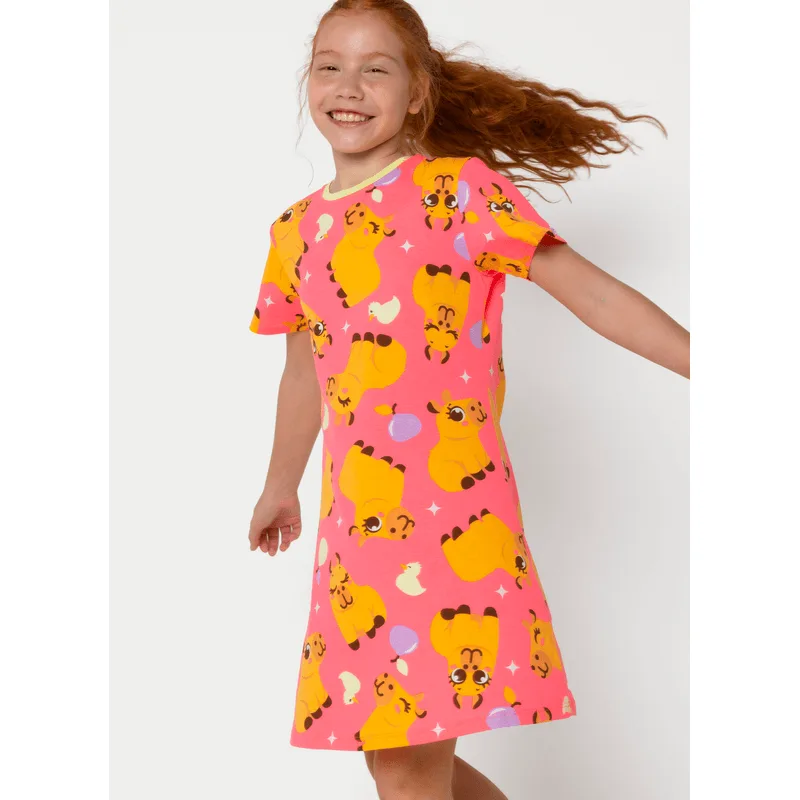 Camisola Manga Curta Algodão Menina Teen Capivara Vibes 14