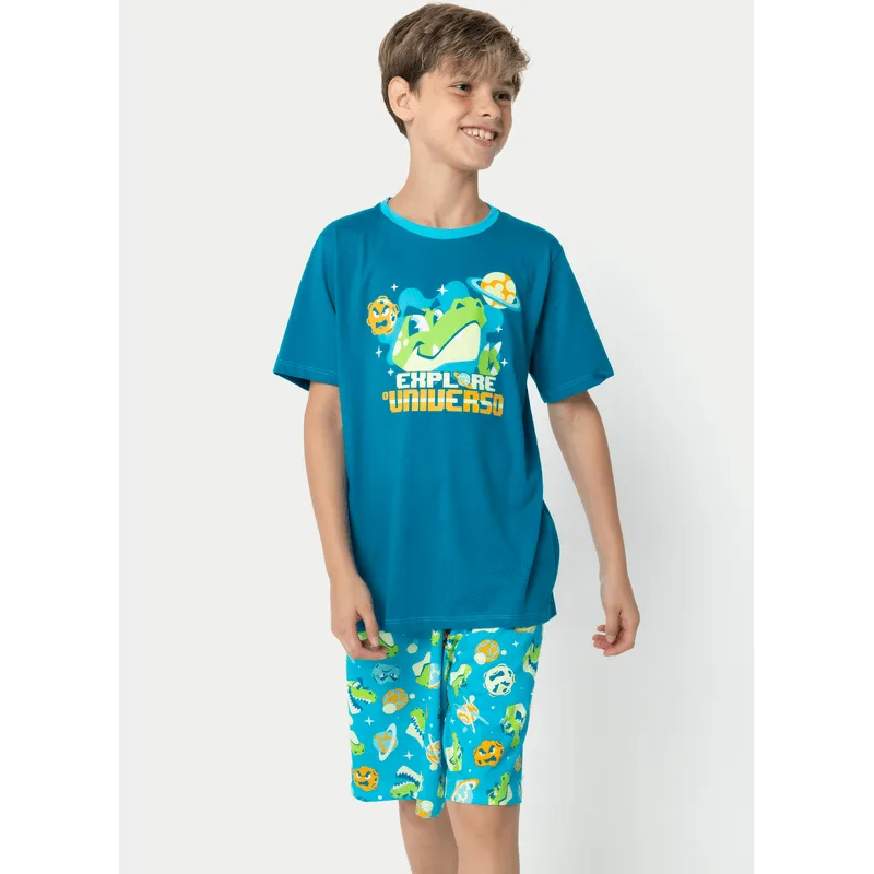 Pijama Manga Curta Algodão Menino Teen Dino Astronauta 14