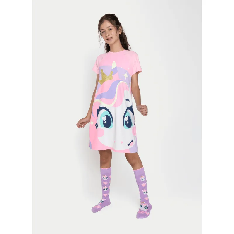 Camisola Manga Curta Viscolycra Menina Teen Unicórnio Diamante 10