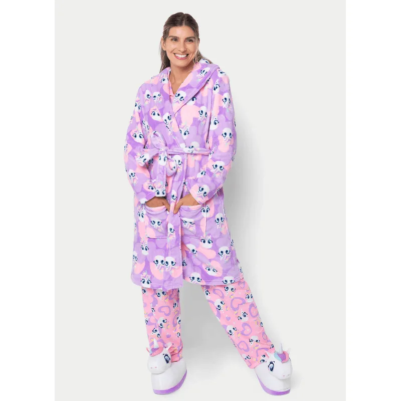 Roupão Manga Longa Soft Feminino Unicórnio Diamante P