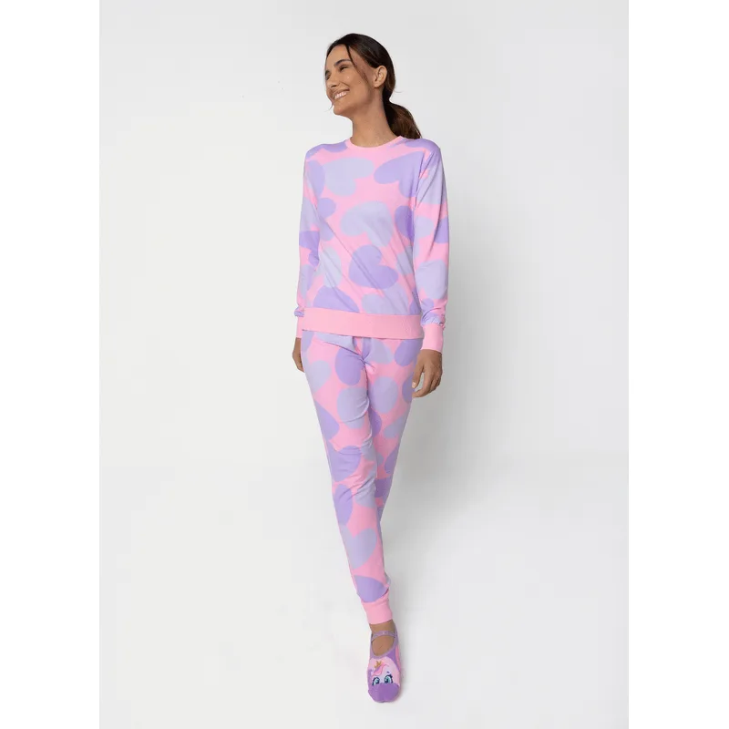 Pijama Manga Longa Moletinho Feminino Unicórnio Diamante GG