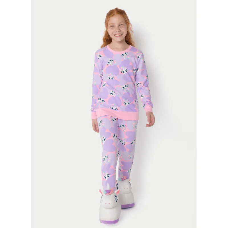 Pijama Manga Longa Moletinho Menina Teen Unicórnio Diamante 12