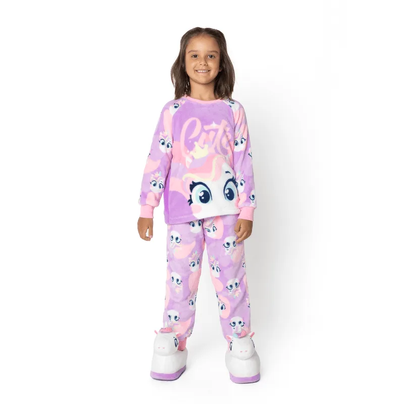 Pijama Manga Longa Soft Menina Unicórnio Diamante 4
