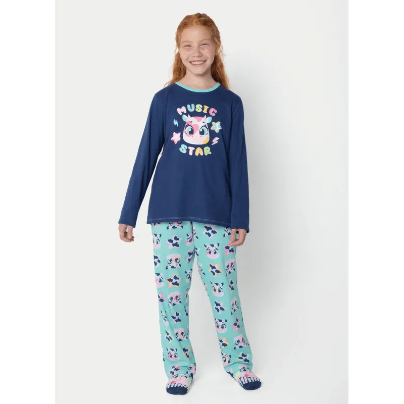 Pijama Manga Longa Algodão Menina Teen Vaca Moosic 8