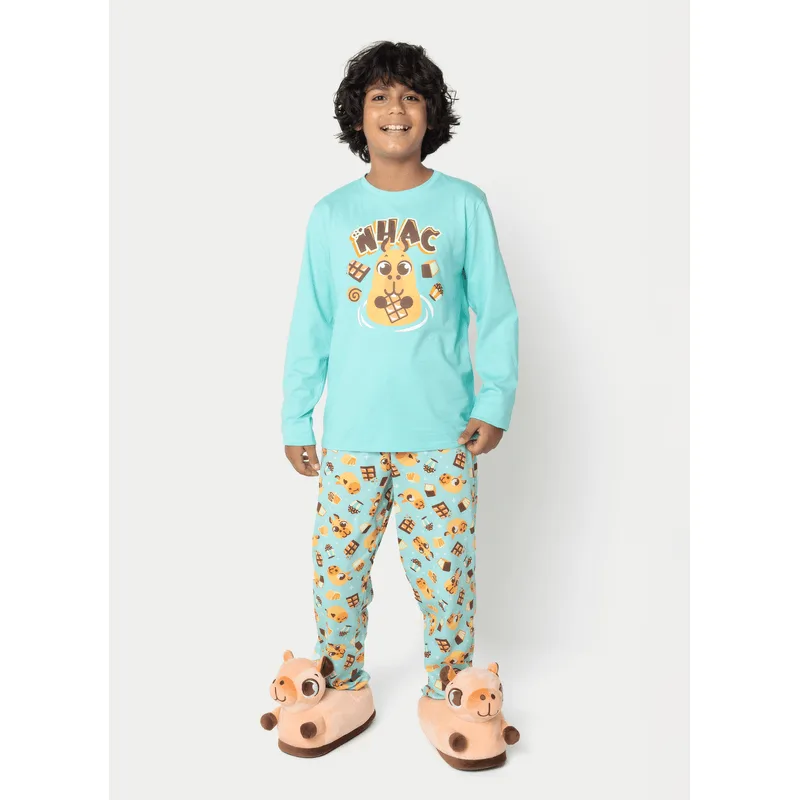 Pijama Manga Longa Algodão Menino Teen Capivara Chocolate 12