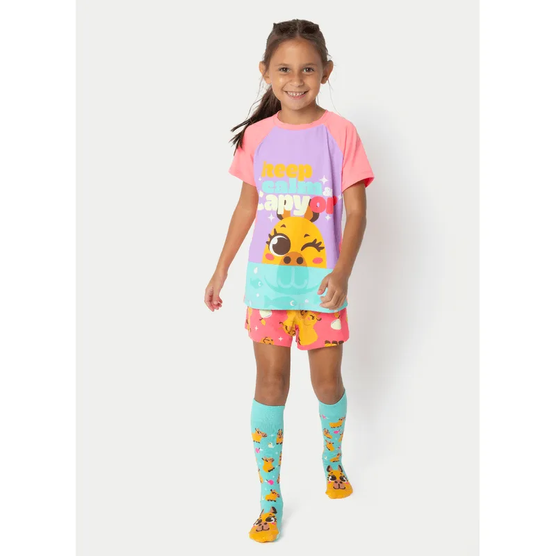 Pijama Manga Curta Viscolycra Menina Capivara Vibes 1