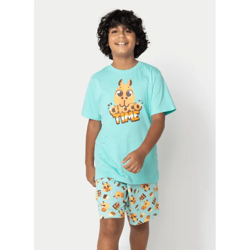 Pijama Manga Curta Algodão Menino Teen Capivara Chocolate 12
