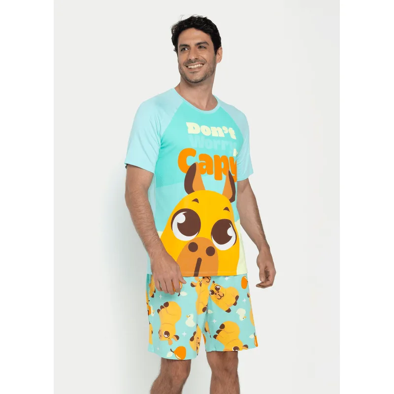 Pijama Manga Curta Viscolycra Masculino Capivara Vibes M
