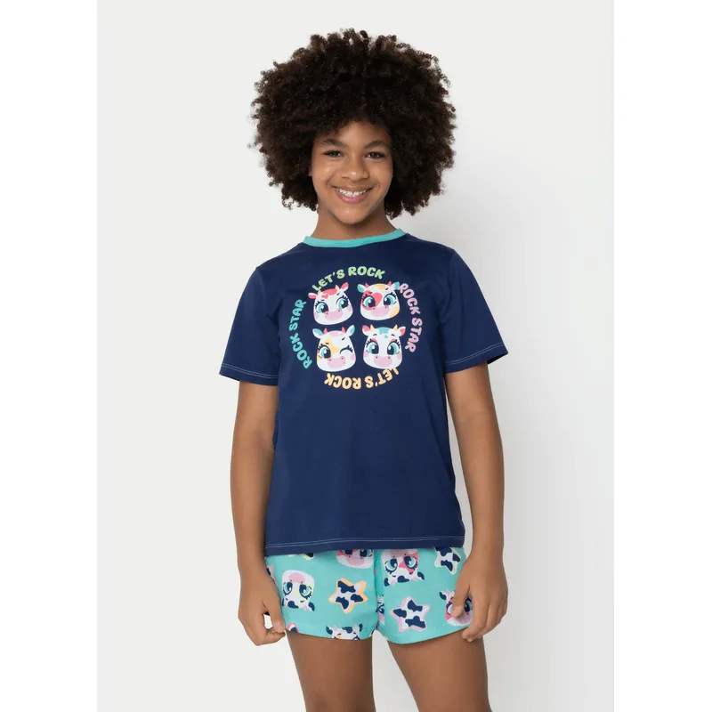 Pijama Manga Curta Algodão Menina Teen Vaca Moosic 10