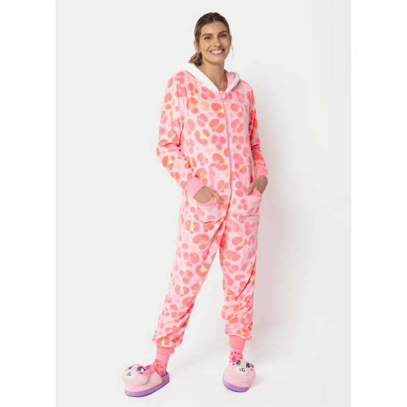 Macacão Manga Longa Soft Feminino Gata Cereja PP