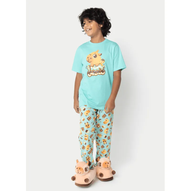 Pijama Manga Curta Algodão Menino Teen Capivara Chocolate 8