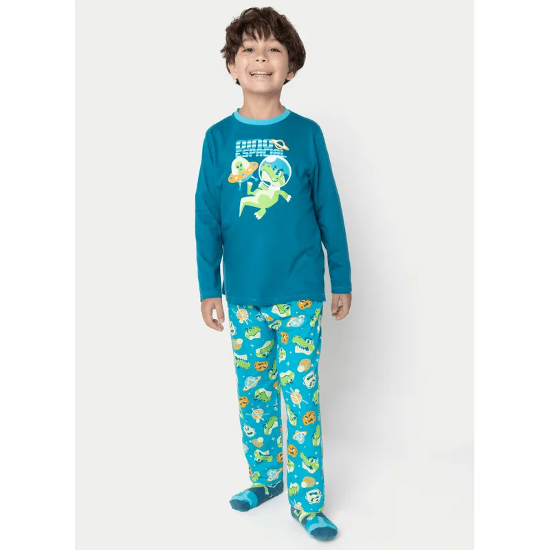 Pijama Manga Longa Algodão Menino Dino Astronauta 4