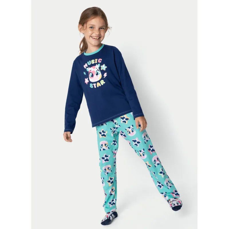 Pijama Manga Longa Algodão Menina Vaca Moosic 1
