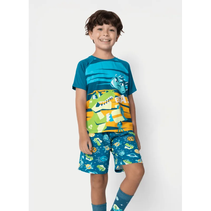 Pijama Manga Curta Viscolycra Menino Dino Astronauta 6