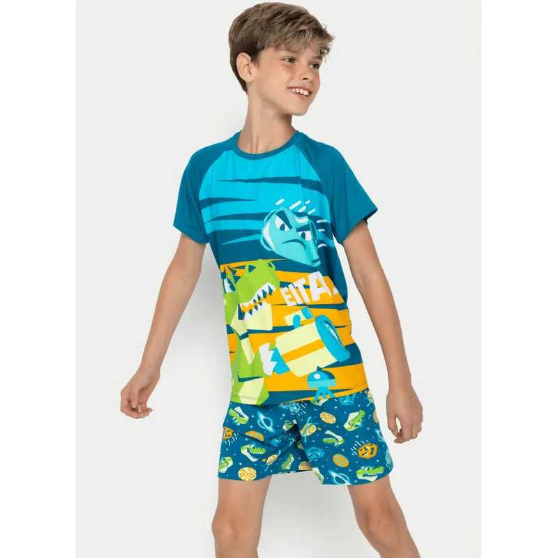 Pijama Manga Curta Viscolycra Menino Teen Dino Astronauta 10