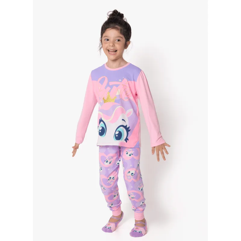 Pijama Manga Longa Viscolycra Menina Unicórnio Diamante 6